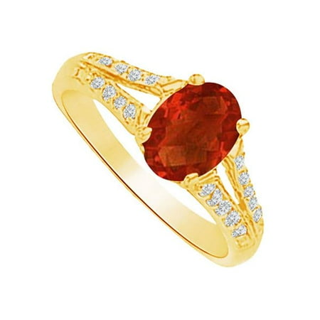 Fine Jewelry Vault UBNR83136Y149X7CZGR Garnet & CZ Split Shank Ring in 14K Yellow Gold - 1.50 CT, 4 Stones