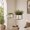thumbnail image 3 of DecMode 5", 7"H Round Silver Metal Hanging Dome Wall Planter with Chain (2 Count), 3 of 12