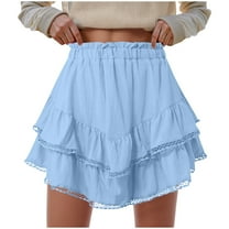 TTUHYWXI Flowy Shorts for Women Casual Boho Ruffle Tiered Skorts High Waist Mini Skirts Golf Tennis Crochet Shorts (Sky Blue, S)