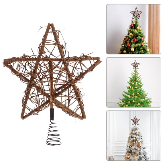 ORDDIART Christmas Tree Topper Rattan Star 30x25x5in with Wood and Synthetic Materials for Festive Holiday Decoration