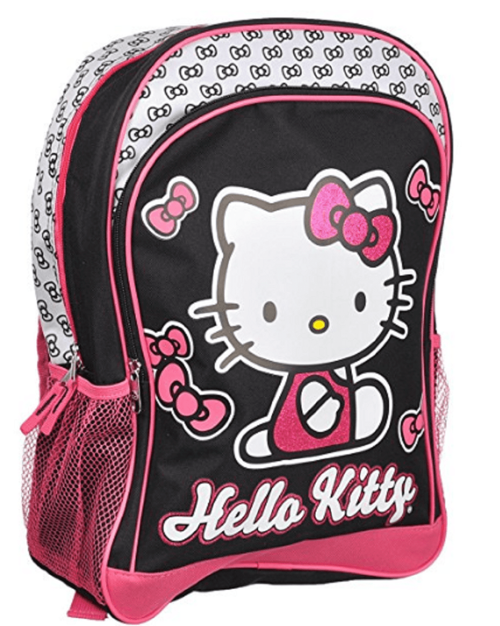 Sanrio Backpack Hello Kitty Large 16 Inches Black and Glittery