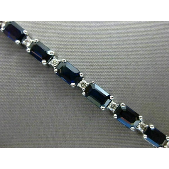 10Ct Emerald Cut Blue Sapphire Lab Created Engagement Gift For Women's Tennis Bracelet 14K White Gold Plated 7"