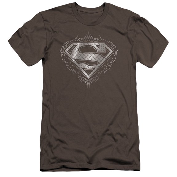 Superman Tribal Steel Logo Premium Adult Slim Fit 30/1 T-Shirt Charcoal