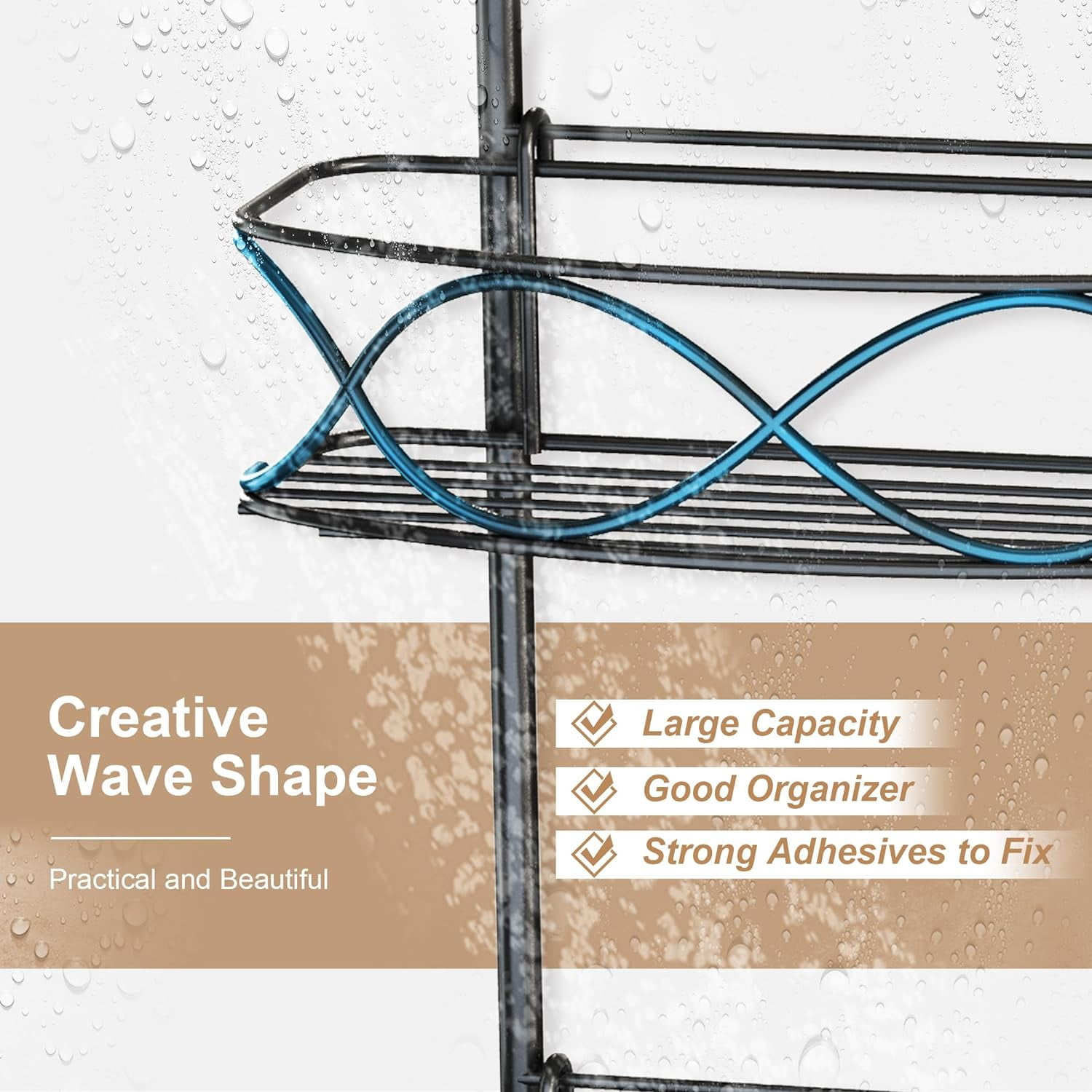 Granny Says Rust Resistant 3-Shelf Steel Suction Cups Bathroom Corner Shower Caddy, Black