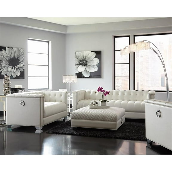 Coaster Company 3 Piece Traditional Faux Leather Living Room Set White