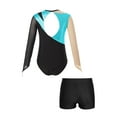 thumbnail image 4 of YIZYIF Kids Girls Gymnastics Skating Outfit Long Sleeve Shiny Rhinestones Bodysuit with Shorts Yoga Dance Suit Turquoise&Black 12, 4 of 7