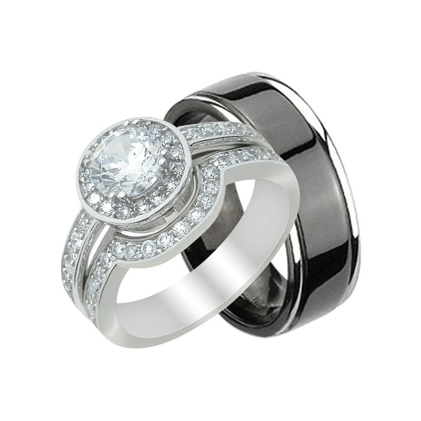 LaRaso &amp; Co His and Hers Wedding Ring Set Trio Matching