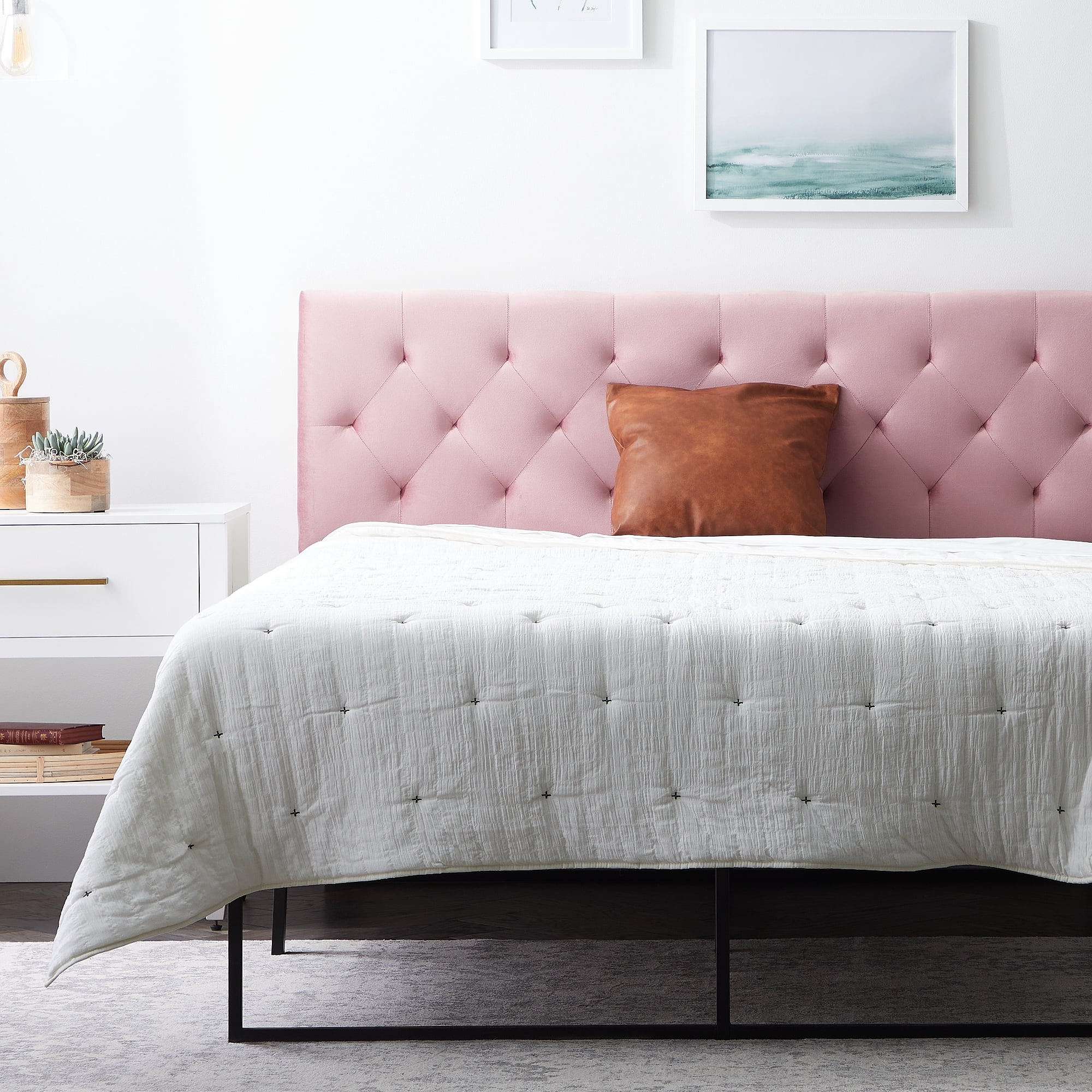 Rest Haven Raleigh Tufted Velvet Upholstered Headboard, Twin-XL, Pink