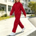 thumbnail image 6 of LWFFDAW Girls 2 Piece Set Fall Long Sleeve Quarter Zip Mock Neck Sweatshirt and Wide Leg Pants Loose Comfy Sweatsuit Sets, 6 of 8