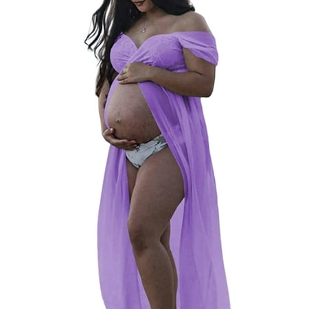 

MoMarDer Pregnant Women Off Shoulder Maxi Dress Maternity Photo Shoot Photography Gown