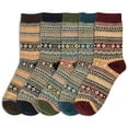 thumbnail image 2 of harmtty 1 Pair Unisex Socks Ethnic Style Warm Men Women Color Block Knitting Socks for Daily Wear,Army Green, 2 of 8