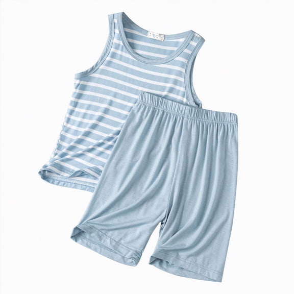 JUMEYU Pajamas Boys Summer Kids Toddler Boy Pajamas Short Sleeve Shirt Top and Shorts 2pcs Pjs Sets Sleepwear 5T 6T (Light Blue,5-6 Years)