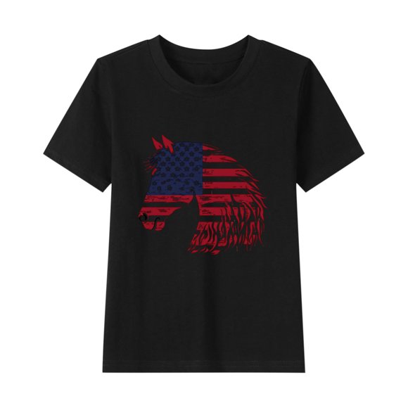 Independence Day Graphic T-Shirt for Kids , Short Sleeve Round Neck Cotton-Blend Tee for Boys and Girls Ages 2-15 Years , Soft Breathable Fabric , Hand Wash Only , Four-Season Wear