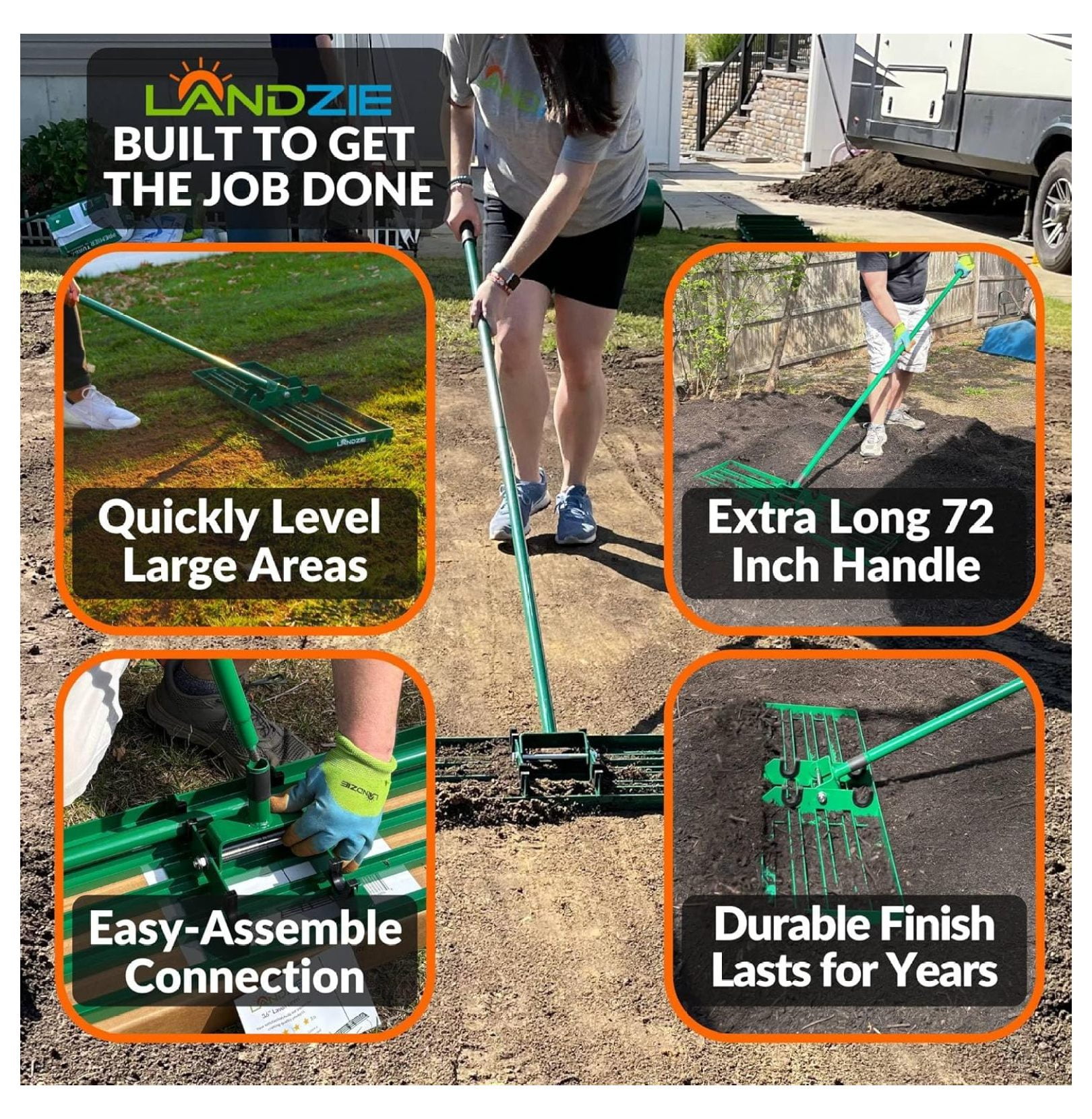 Lawn Leveling Rake – 36" Steel Handle Yard Leveler, Lawn Level Tool for Creating a Flat Surface - Works for Soil, Dirt, Topdressing, and Ground