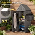 thumbnail image 4 of Nihsuao Vertical Outdoor Storage Shed, Waterproof Resin Outdoor Storage Cabinet, Lockable Small Tool Shed with Removable Shelves & 12 Hooks, Gray, 4 of 9