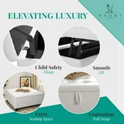 Ciara 35-Inch Air Leather Tufted Upholstered Lift-Top Ottoman Bench, Large Square Storage Coffee Table for Living Room, Toy Box, Footrest Stool, White Ottoman with Spacious Interior Compartment- White