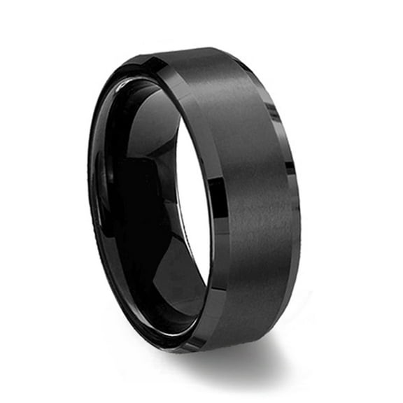 Gemini Black Groom or Bride Comfort-Fit Beveled Edge Edge Plain Wedding Band Titanium Ring Valentine's Day Gift for Men Women Width: 7mm