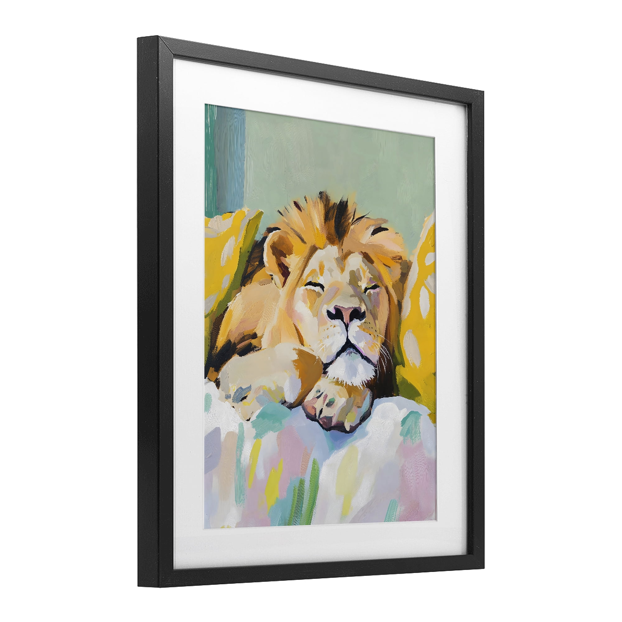 Stupell Industries Sleeping Lion on Pastel Pillows Black Framed Print Under Glass, design by The Prints Vibe