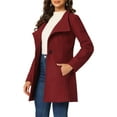thumbnail image 4 of Abrigo largo de invierno con cinturón para mujer, clásico, de cuello alto, de manga larga, color rojo oscuro, 4 of 6