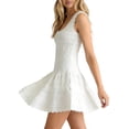 thumbnail image 4 of Womens Ruffle Mini Dress Sleeveless A Line Fit and Flare Crew Neck Crochet Knit Tank Dresses White One size, 4 of 9