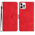 thumbnail image 1 of SaniMore Case for iPhone 13 Pro Max 6.7" 2021, [Card Slots + Cash Pocket] Removeable Wrist Strap PU Leather Embossed Butterfly Flip Kickstand Magnetic Clasp Full Body Protective Shell, Red, 1 of 10
