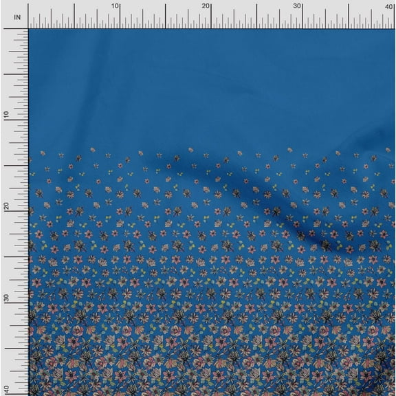 Soimoi Blue Cotton Voile Fabric Leaves & Artistic Pink Floral Panel Print Fabric by The Yard 42 Inch Wide