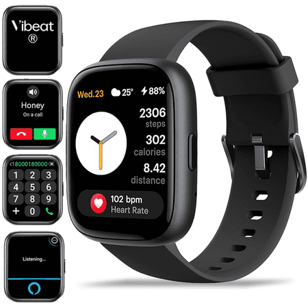 Vibeat Smart Watch for Men Women, 1.83‘’ Bluetooth Call Receive Dial, IP68 Waterproof Fitness Watch for IOS / Android, Outdoor Sports Fitness Tracker, Black