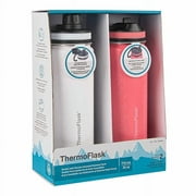 ThermoFlask 24oz Stainless Steel Insulated Water Bottles, 2-pack (White and Coral)