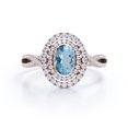 thumbnail image 1 of Dual Halo Design - 1.35 Carat Oval Shaped Light Blue Created Aquamarine And Moissanite - Pave Infinity Engagement Ring - 18K Rose Gold Plating over Silver, 1 of 4