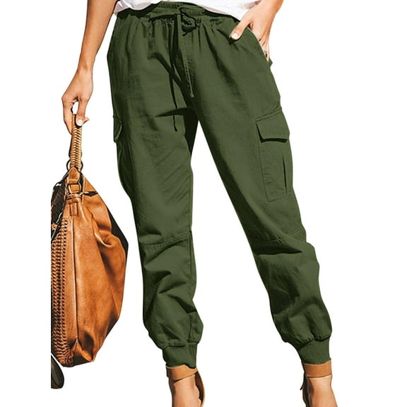 JustVH Women Casual Cargo Pants High Waist Pockets Combat Military Jogger Trousers
