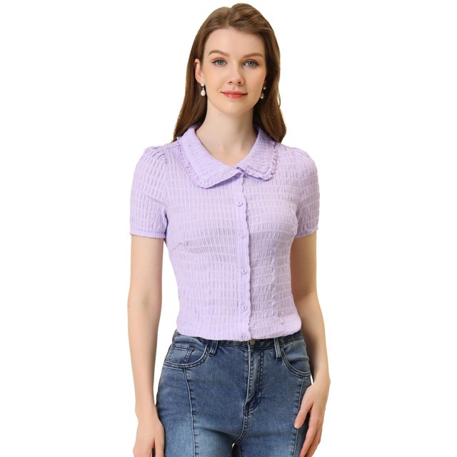 INSPIRE CHIC Chemisier Doux à Col Peter Pan pour Femmes, Boutonné, Violet G