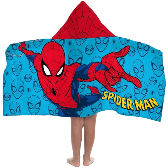 Jay Franco Kids Hooded Towel – 22" x 51" Super Soft Bath Wrap with 3D Hood, Beach, Pool & Travel, Official Licensed Product, Blue - Spiderman