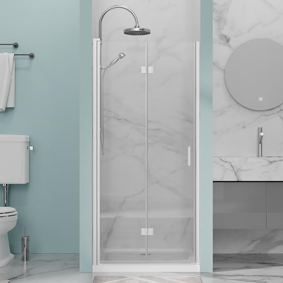 Kaisneo 32 in x 72 in Frameless Bi-Fold Pivot Clear Tempered Glass Shower Door