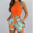 thumbnail image 2 of Ketyyh-chn99 Ensembles Détente 2 Pcs pour Femmes Shorts en Lin Femmes Mode Décontractée Été Imprimé Manches Courtes Col Rond Haut Ensemble de Shorts Orange, TG, 2 of 5