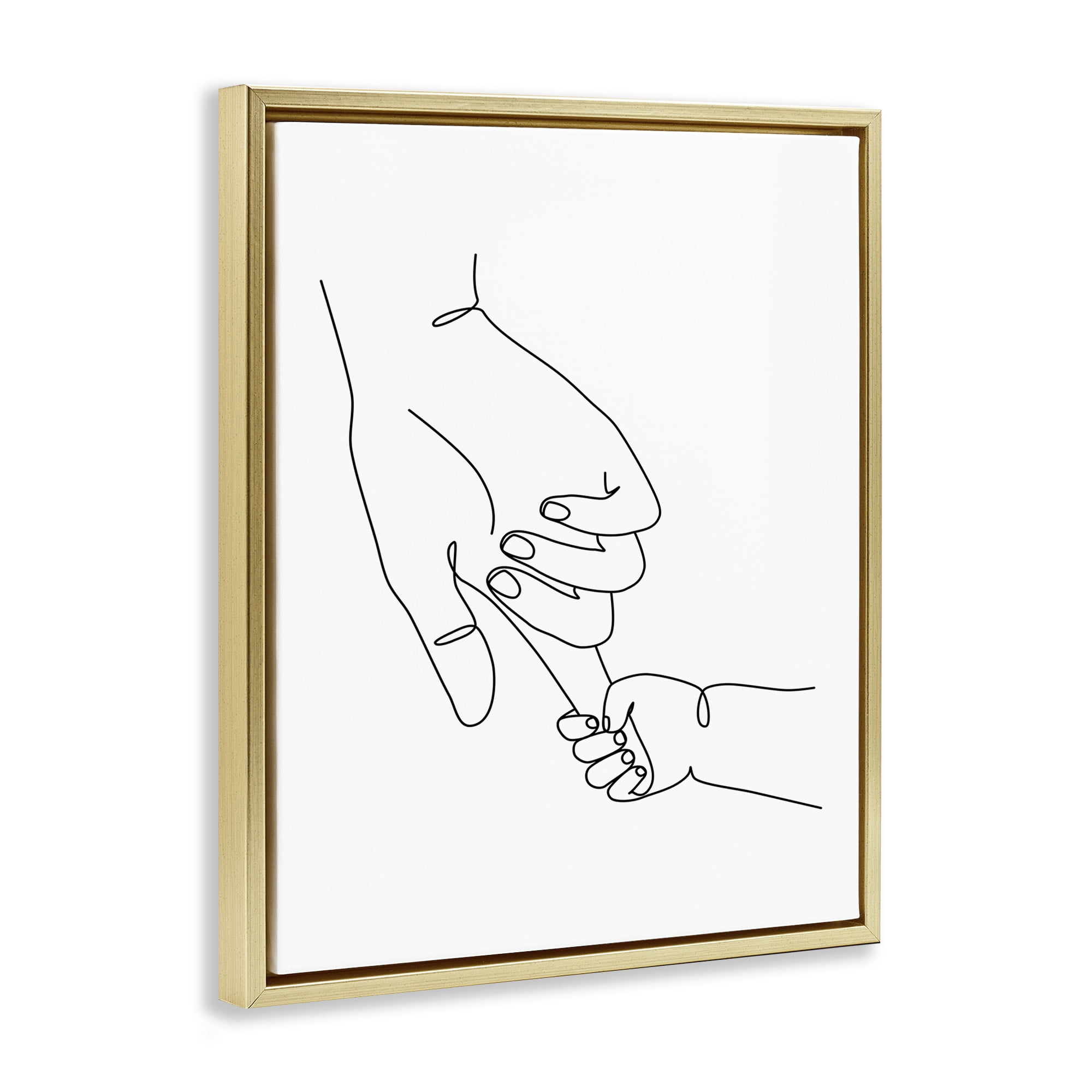 Stupell Industries Baby Hands Holding Index Finger Art for Kids Painting Gold Floater Framed Canvas Art Print Wall Art, 25 x 31