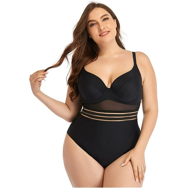 Plain black plus size best sale swimsuit