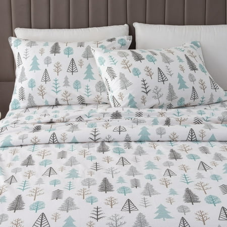 Great Bay Home Turkish Cotton Printed Flannel Sheet Set (King  Print - Winter Forest)