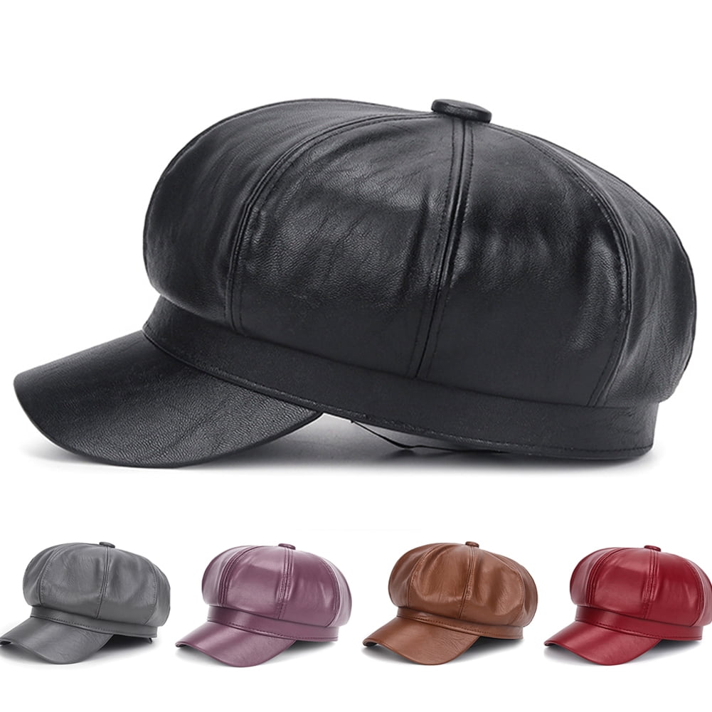 Windfall Womens PU Leather Newsboy Caps Gatsby Cabbie Hat for Girls ...