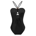 thumbnail image 3 of IBTOM CASTLE Women One Piece Swimsuit with Sarong Set Trendy Halter Lace up Swimwear Colorblock Coverup Bathing Suit L Black, 3 of 6