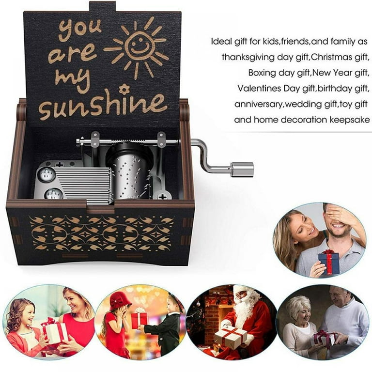 Gift for 9 Year Old Girl, Birthday Gift for Wife Wooden Engraved Vintage  Hand Crank Music Box for Girlfriend Valentine Xmas Wedding Anniversary  Present You Are My Sunshine 