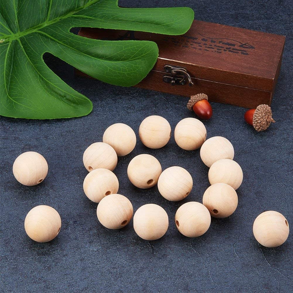 Wooden Beads 100Pcs 25mm (1 Inch) Natural Unfinished Wood Spacer Beads Round Ball Wooden Loose Beads for Bracelet Pendants Crafts Hair Braids DIY Jewelry Making Christmas Decoration