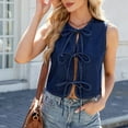 thumbnail image 6 of Women's Denim Vest Top Sleeveless V Neck Bow Tie Front Jean Vest Summer 2025 Trendy Casual Waistcoat Y2K Clothes, 6 of 9