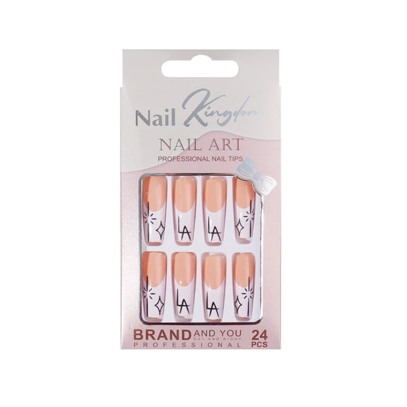 Reusable No Glue Artificial Press On False Nails, Long Square, 24 Count