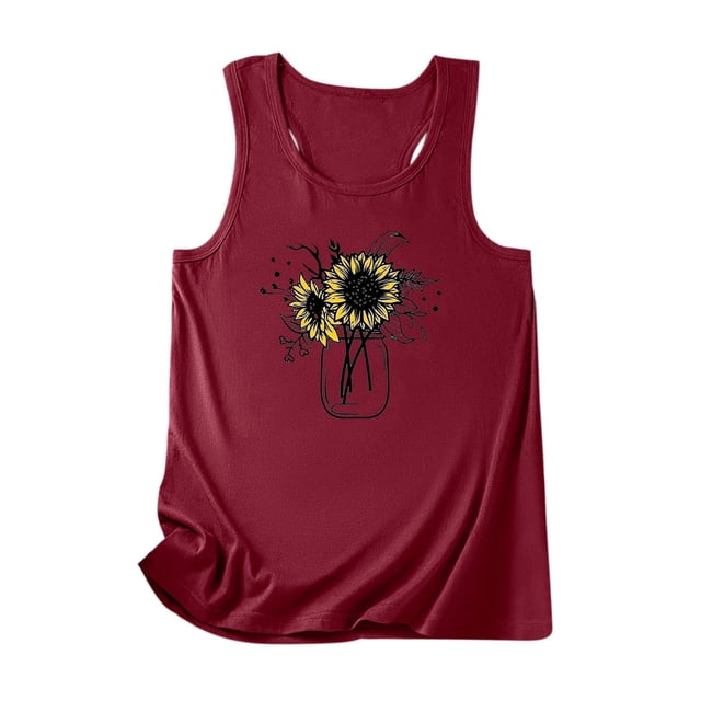 Blusa sin mangas con cuello redondo y estampado de girasol para mujer Fridja gh3800