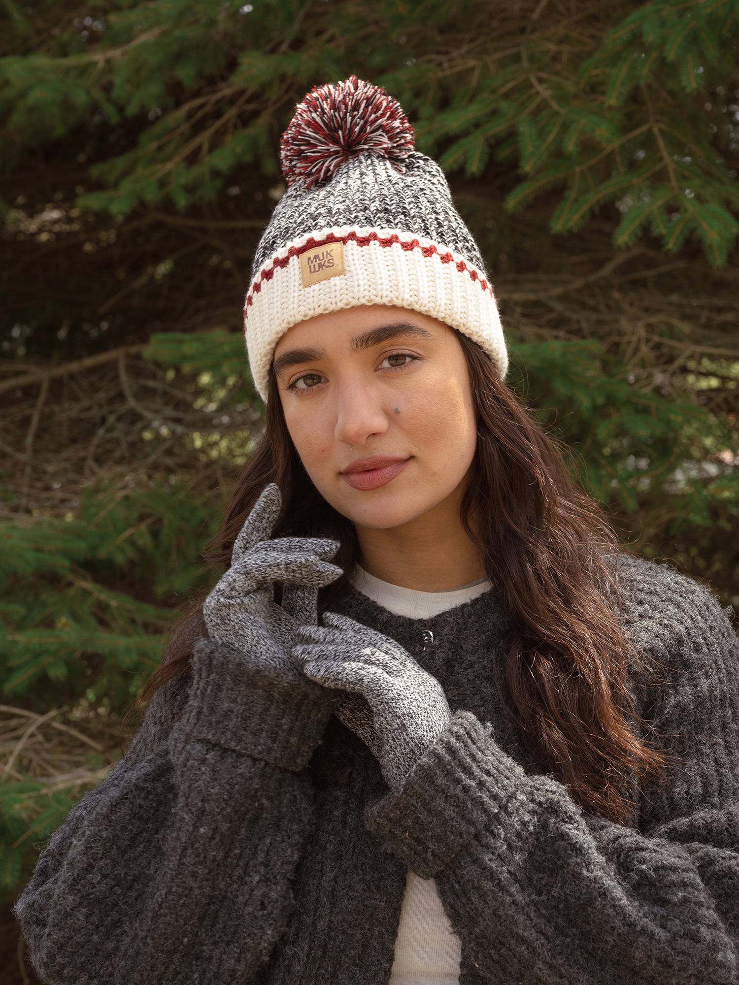 MUK LUKS Women's Marled Stitch Beanie & Magic Gloves, 2 Piece Set