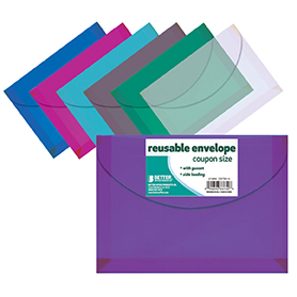 Better Office Products Poly Reusable Envelope, Coupon Size, Hook & Loop