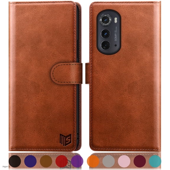 SUANPOT For Motorola Moto Edge 2022 Wallet Case with RFID Blocking Credit Card Holder,Light Brown