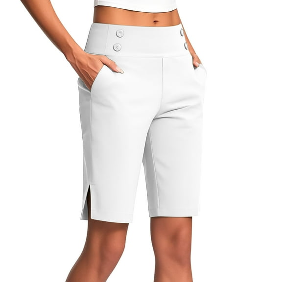 RQYYD Bermuda Shorts for Women Stretch High Waisted Office Work Pants Summer Comfy Elagant Work Outfits Yoga Dress Pant White S