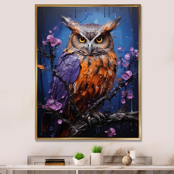Designart "violet Animal Amethyst Owl Drips" Animals Floater Framed Wall Art Print