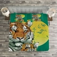thumbnail image 3 of Ambesonne Savannah Quilted Bedspread Set 3 Pcs, Tiger Family in Jungle, Queen Size, Jade Green and Pale Green, 3 of 3
